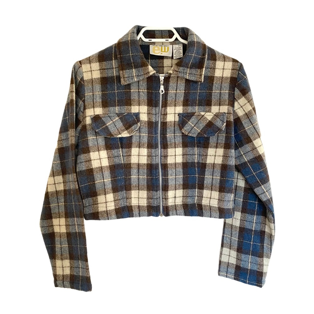 East West Clothing Company vintage wool cropped plaid zip-closure jacket